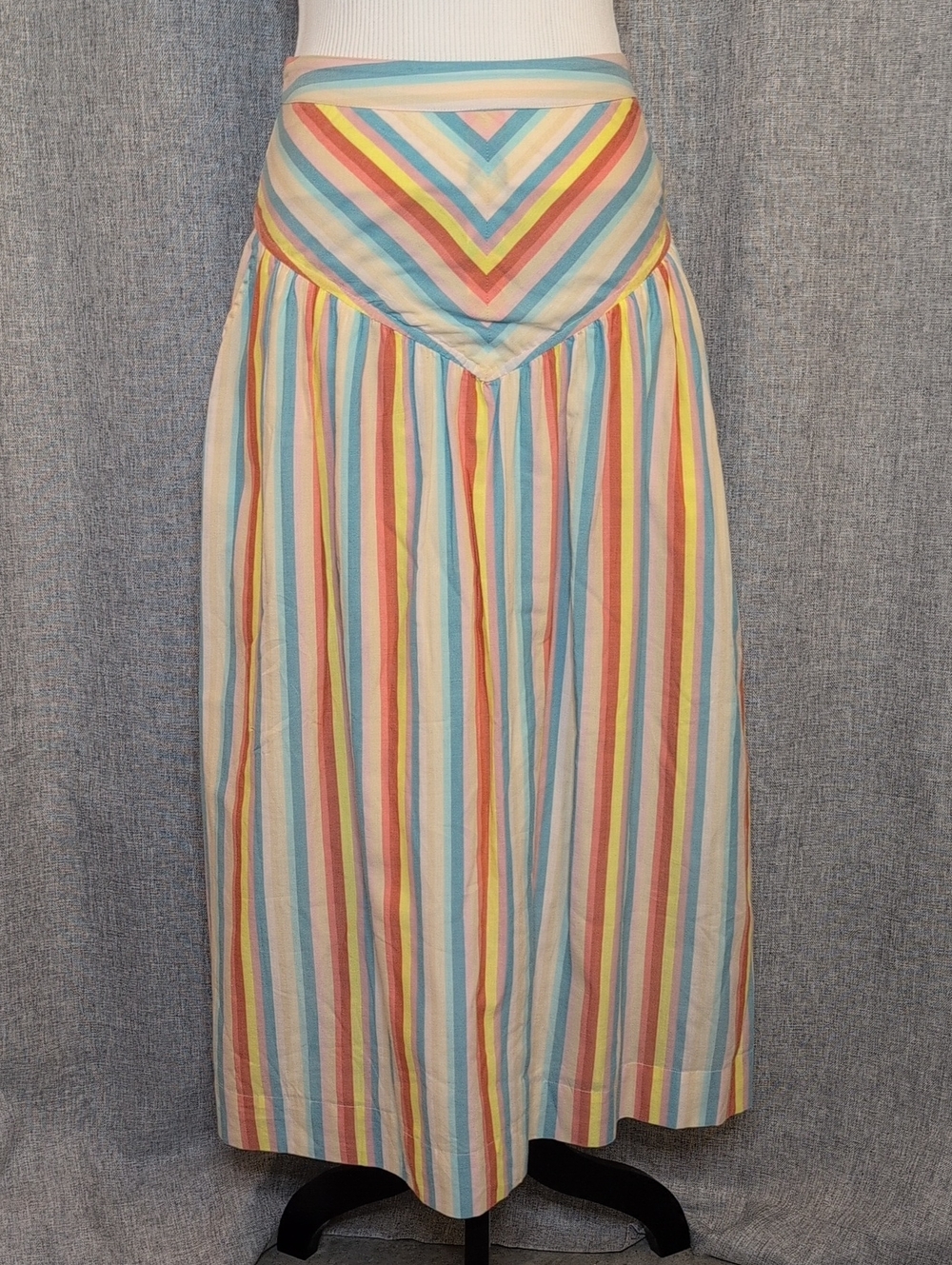 MOTHER 100% Cotton Whimsy Pastel Striped A-line Skirt in Blue Pink Yellow Cream